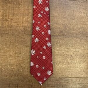 Snowflake Patterned Red Tie Winter Holiday